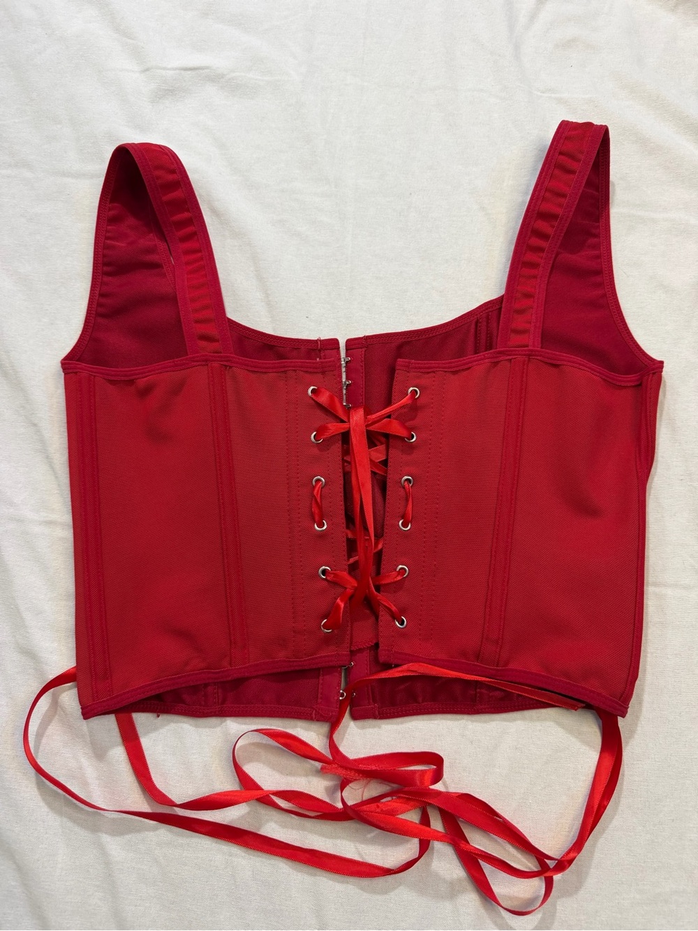 Source Unknown Red Lace-Up Bustier Crop Top